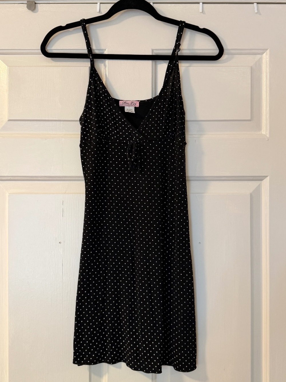 Per Lei Polka Dot Slip Dress Women's Medium Black White Mini Y2K Coquette V-Neck